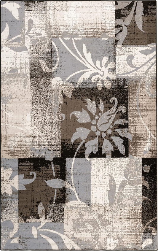 NEW - Superior Indoor Area Rug, Jute Backed, Perfect for Entryway, Office, Living/Dining Room, Bedroom, Kitchen, Floor, Modern Floral Patchwork Decor, Pastiche Collection, 8' x 10', Beige - Retail $90