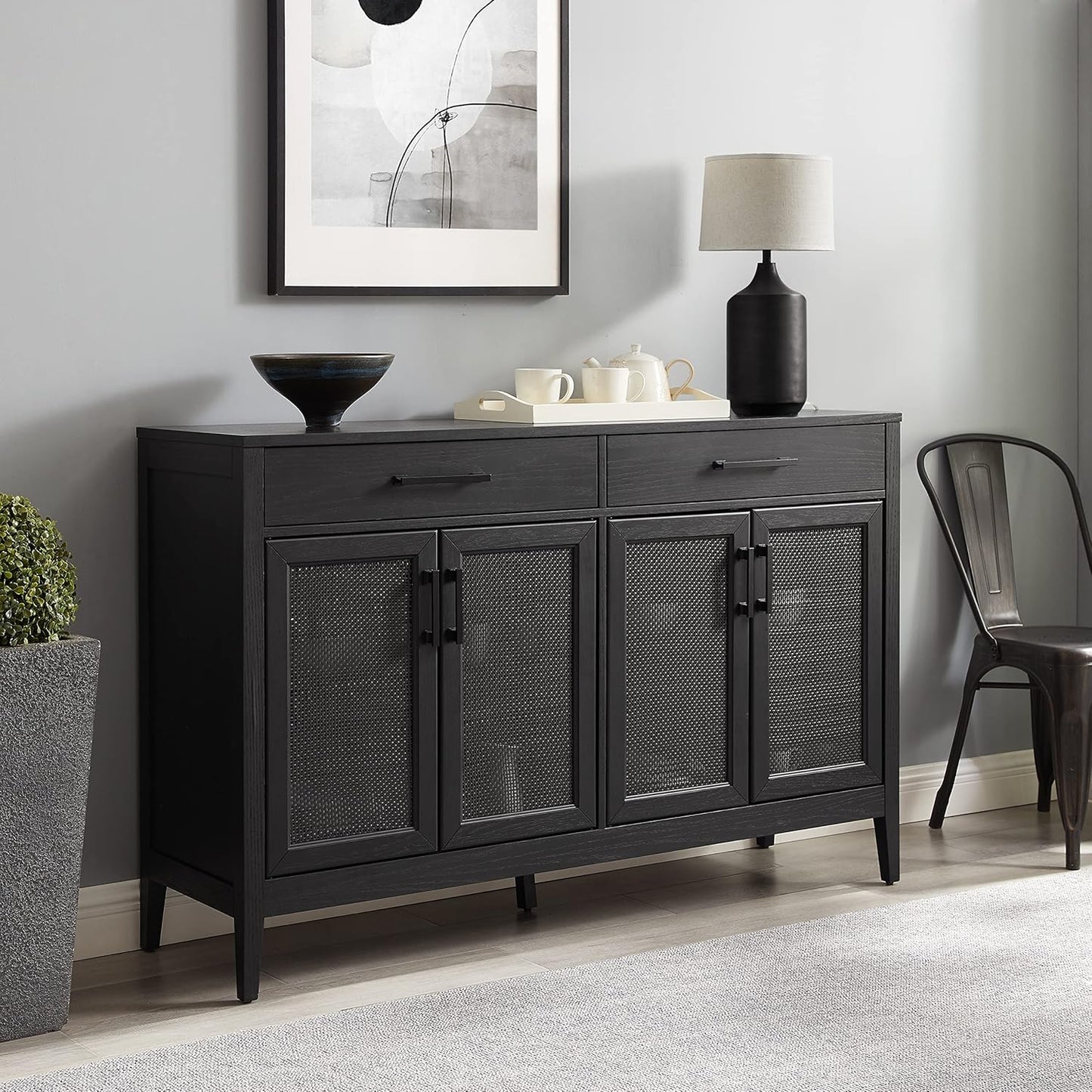 NEW - Crosley Furniture Milo Modern Sideboard Buffet Cabinet with Storage Cabinets and Drawers, Kitchen, Dining, Black - Retail $389