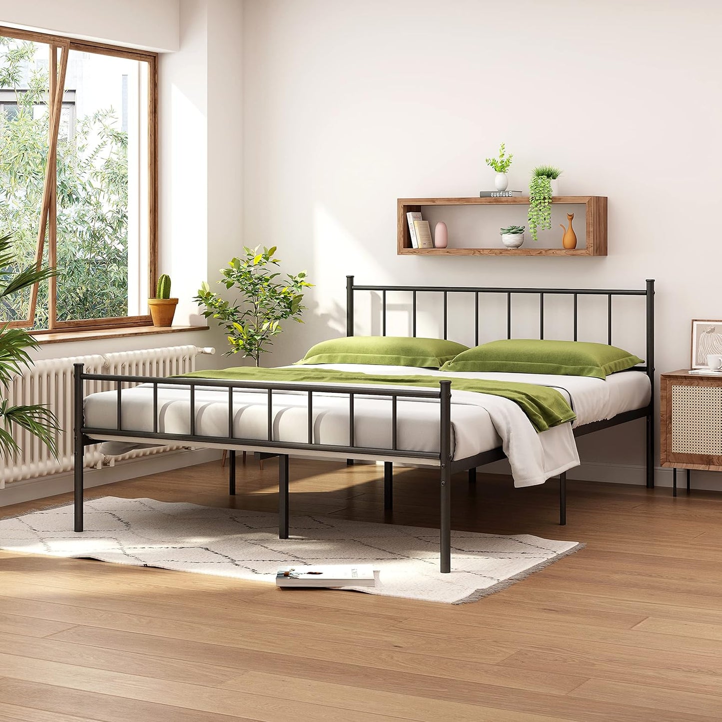 NEW - HLIPHA Queen Size Metal Platform Bed Frame with Heavy Duty Steel Slat Support,14 in Height Easy Assembly Mattress Foundation,No Box Spring Needed,Black - Retail $79