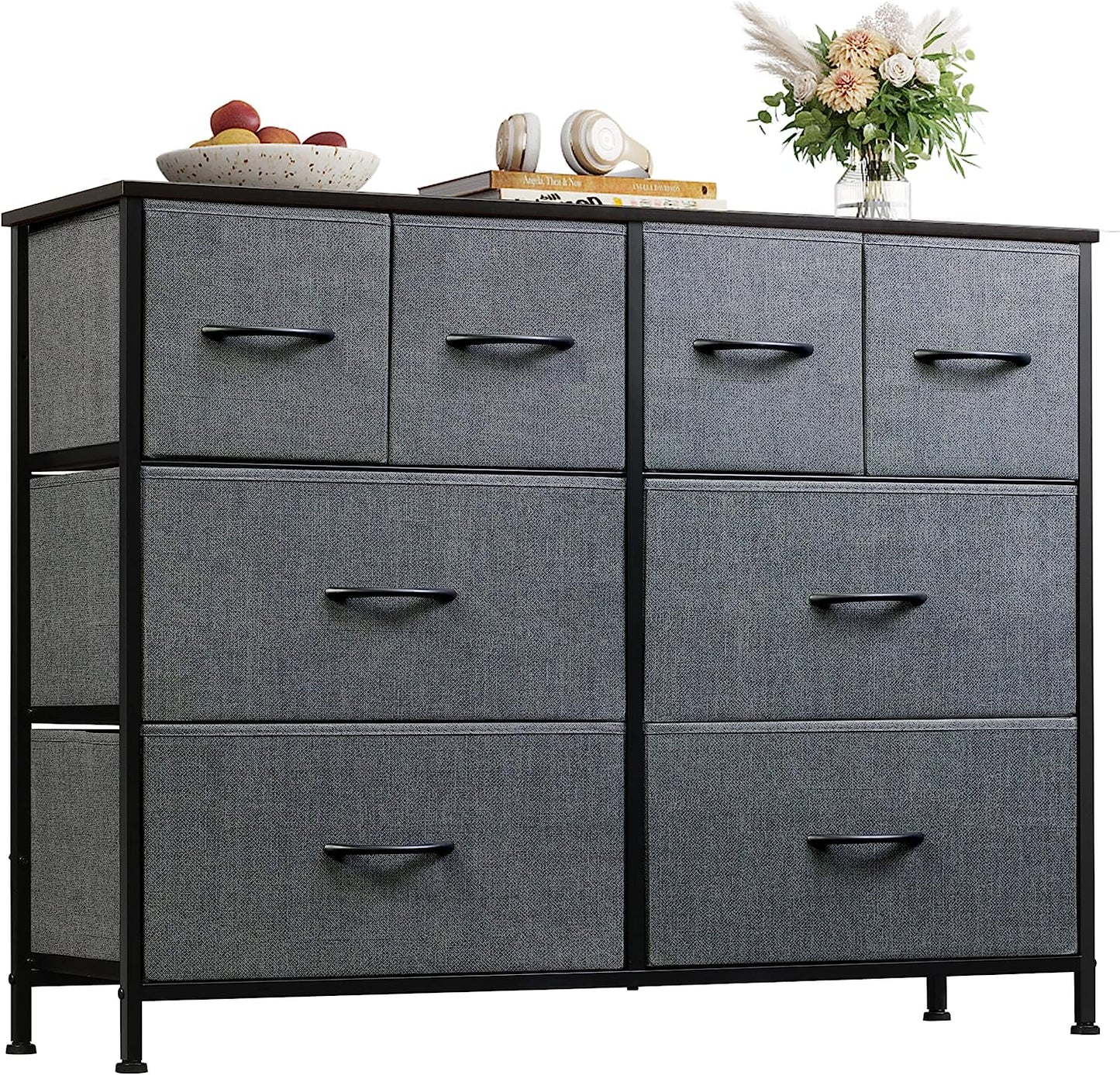 NEW - WLIVE Dresser for Bedroom with 8 Drawers, Wide Fabric Dresser for Storage and Organization, Bedroom Dresser, Chest of Drawers for Living Room, Closet, Hallway, Dark Grey - Retail $94