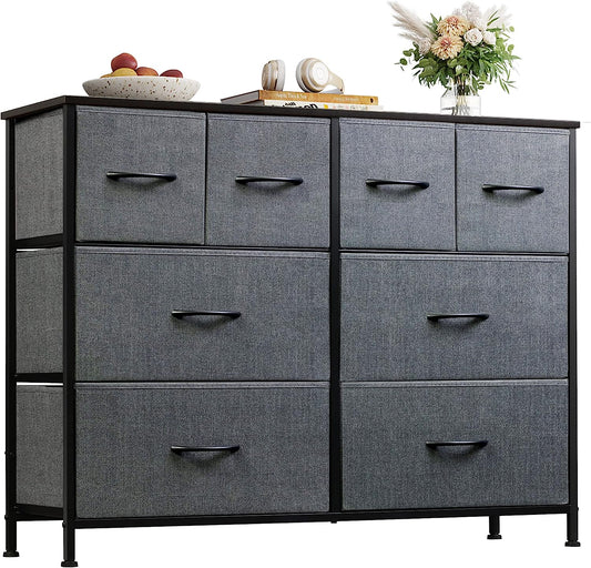 NEW - WLIVE Dresser for Bedroom with 8 Drawers, Wide Fabric Dresser for Storage and Organization, Bedroom Dresser, Chest of Drawers for Living Room, Closet, Hallway, Dark Grey - Retail $94