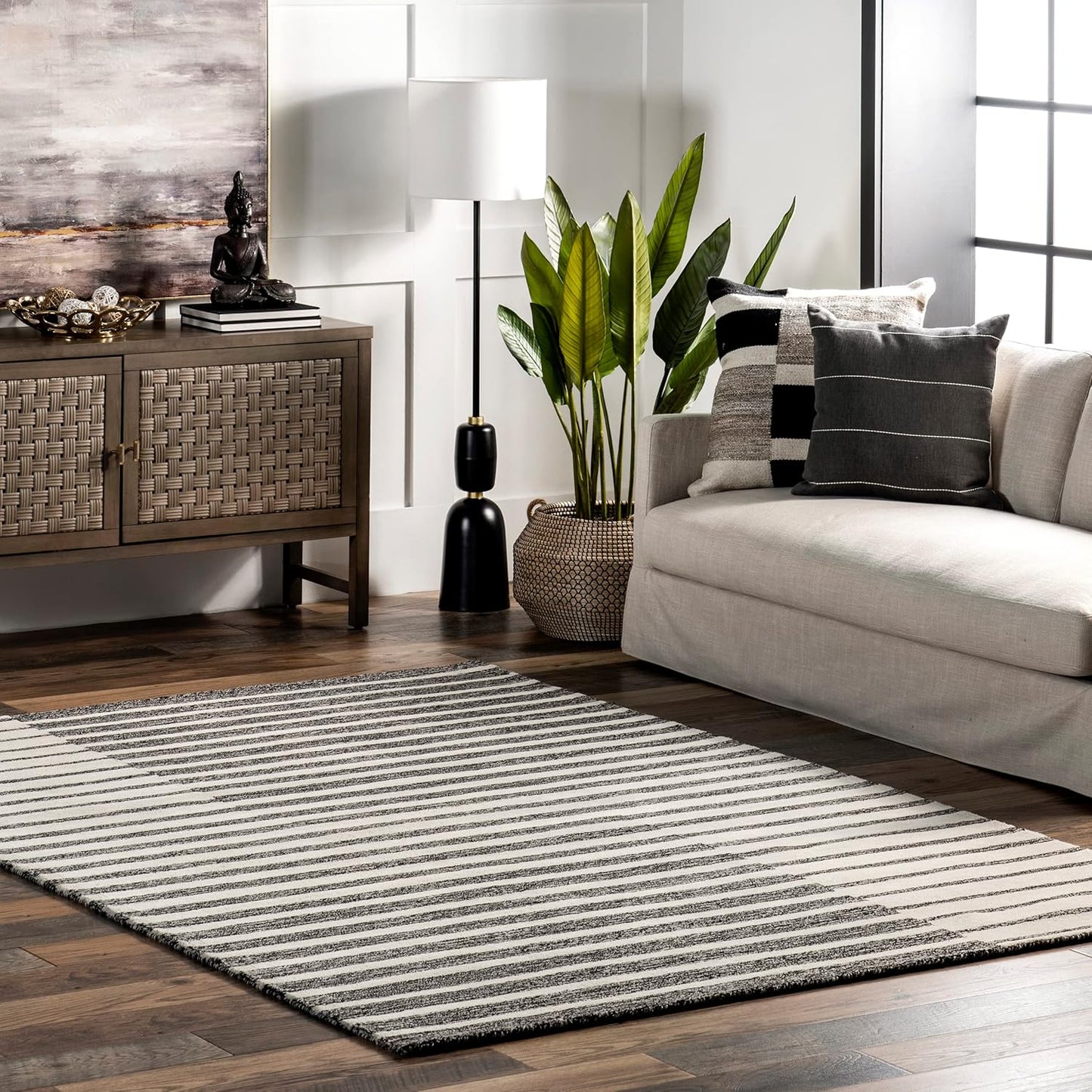 NEW - nuLOOM Narelle Multi Striped Wool Area Rug, 4x6, Dark Grey - Retail $119