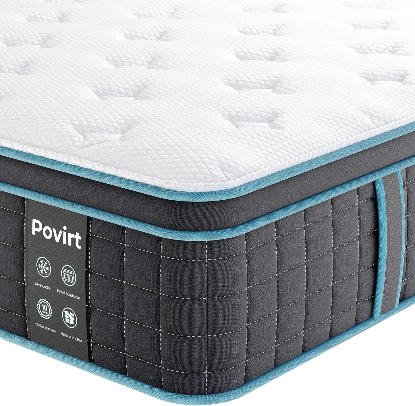 NEW - Povirt FULL Mattress, 12 Inch Hybrid Cool Memory Foam and Pocket Coils Innerspring Mattress for Pressure Relief & Motion Isolation, Medium Firm Feel - Retail $259