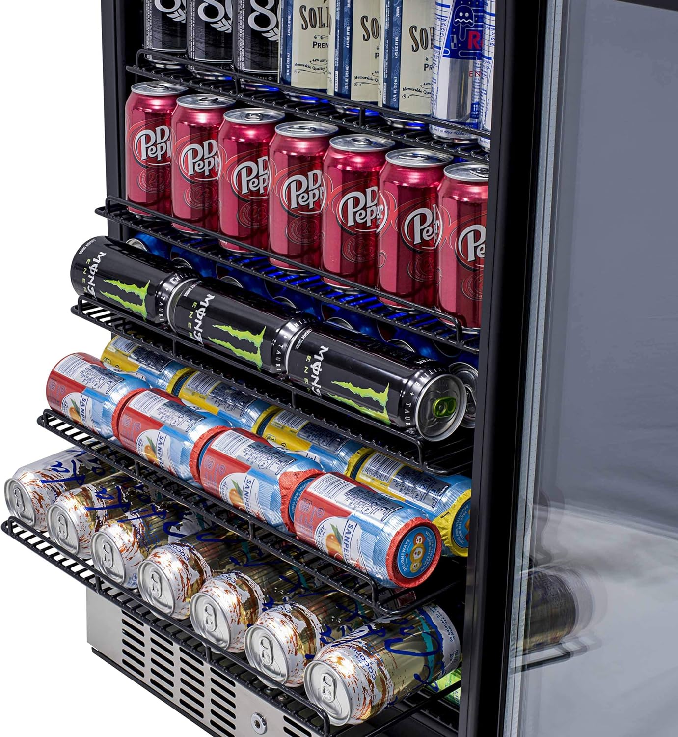 NEW - NewAir Beverage Refrigerator Cooler with 177 Can Capacity - Stainless Steel Mini Bar Beer Fridge with Reversible Hinge Glass Door - Cools to 37F - Retail $715