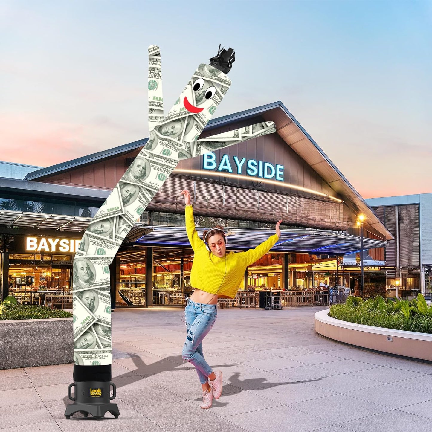 LookOurWay Air Dancers Inflatable Tube Man Attachment - 10 Feet Tall Wacky Waving Inflatable Dancing Tube Guy for Business Promotion - Blower Not Included - Character Money Themed - Billionaire