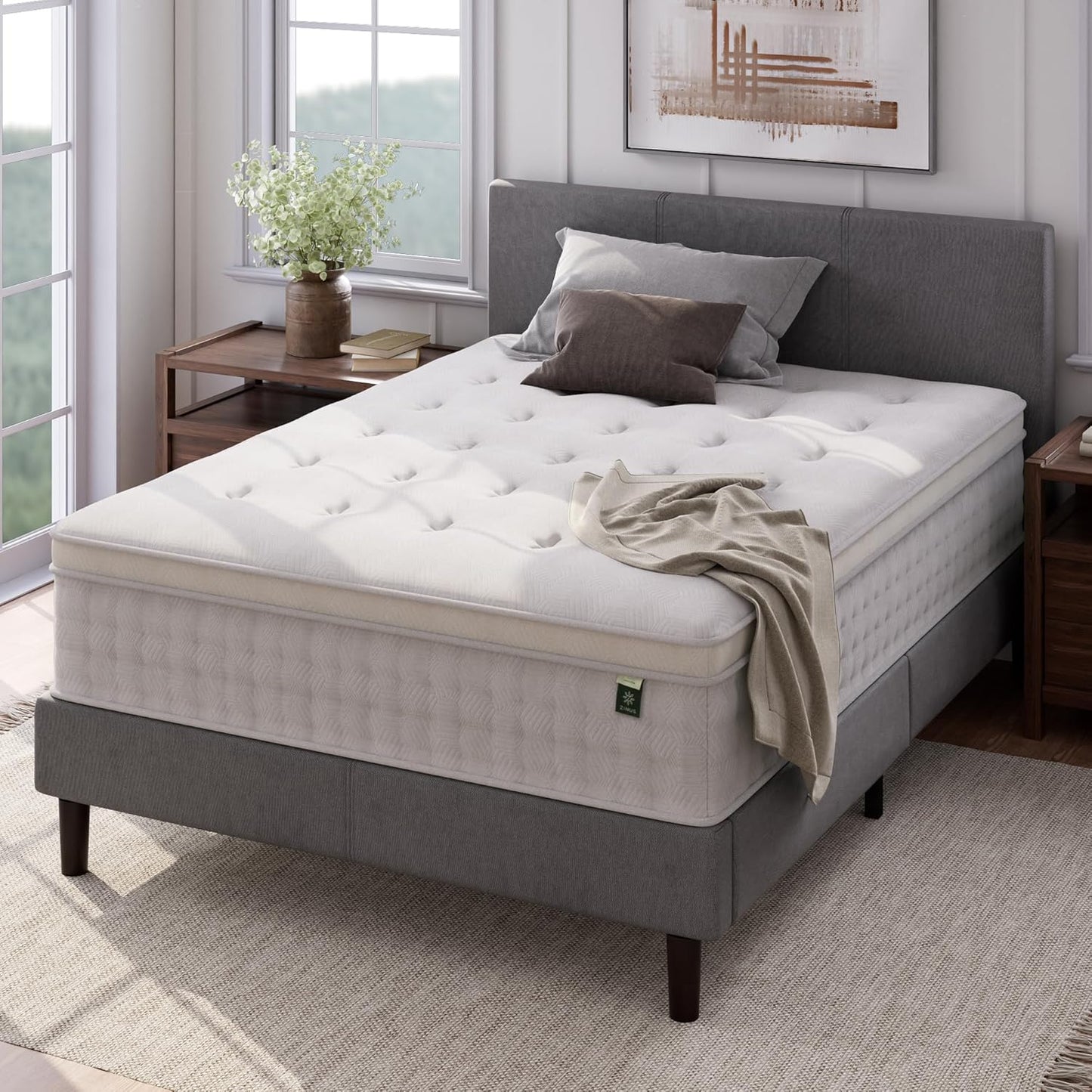 NEW - ZINUS QUEEN 13 Inch Euro Top Pocket Spring Hybrid Mattress, Queen, Pressure Relief, Pocket Innersprings for Motion Isolation, Mattress in A Box - Retail $388