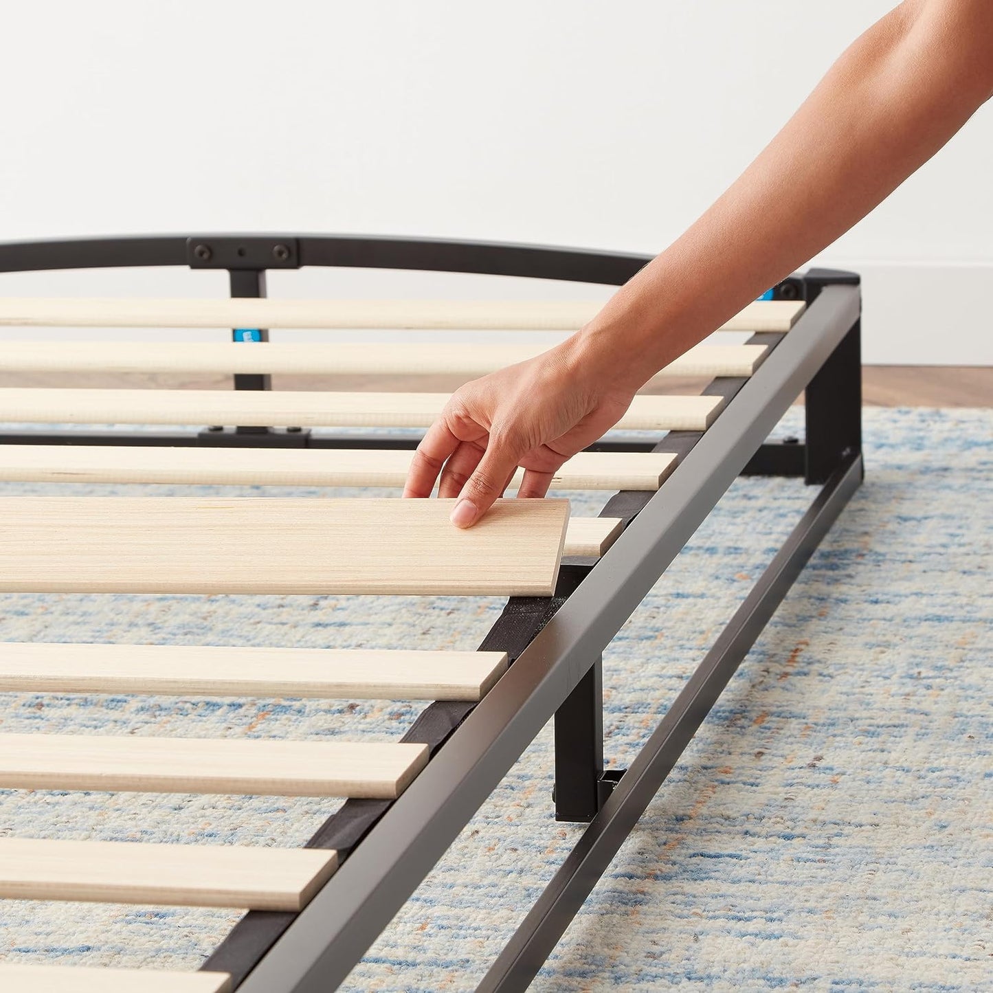 NEW - Amazon Basics Twin Metal Platform Bed Frame with Wood Slat Support, 10 Inches High, Black - Retail $106