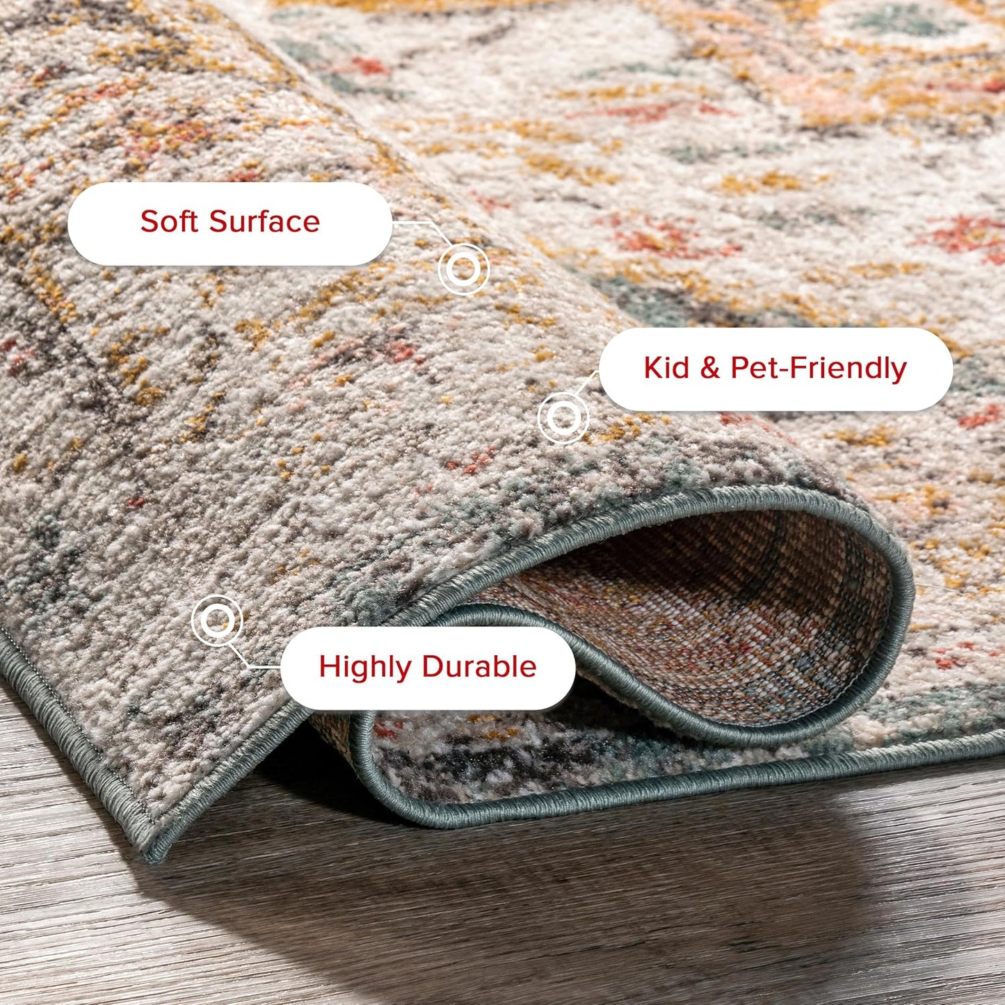 nuLOOM Performance Oriental Style Area Rug, Vintage Design, Durable, Easy to Clean, Justine Beige, 5' x 8' - Retail $105