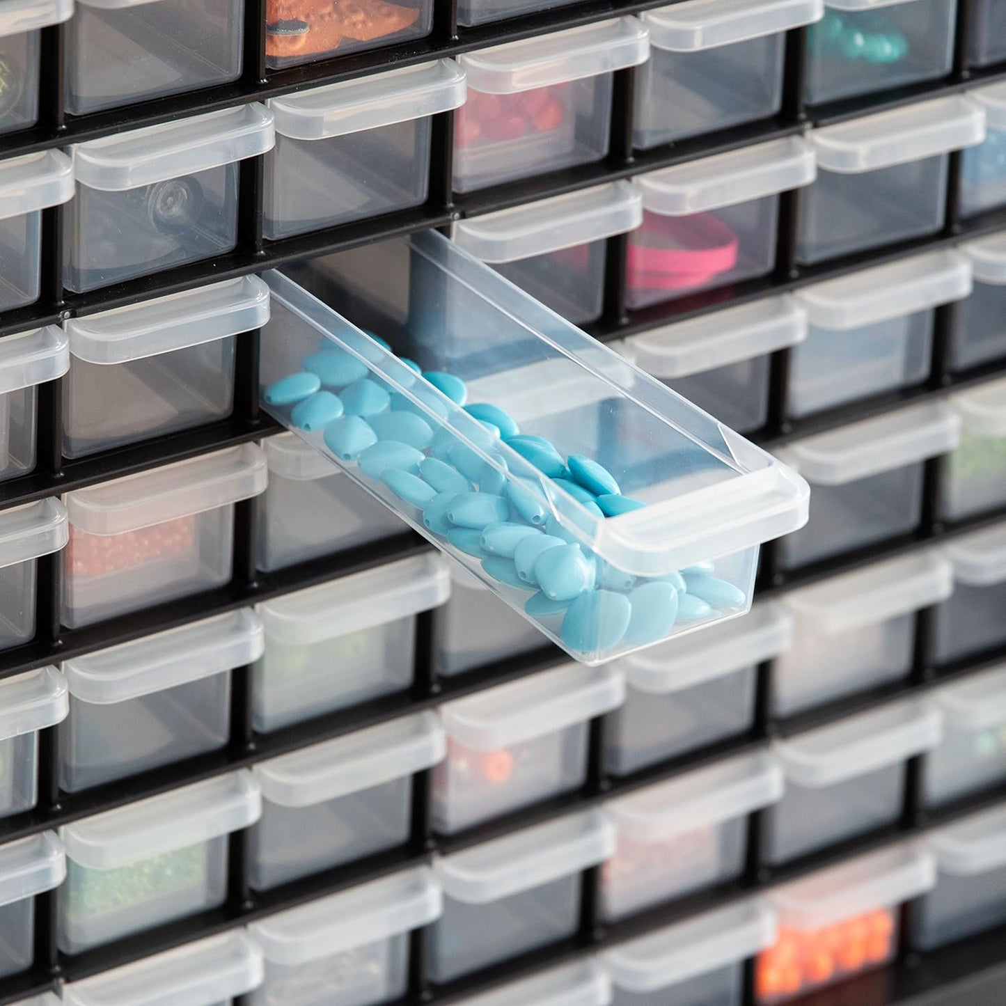 NEW - IRIS USA 64 Drawer Stackable Storage Cabinet for Hardware Parts Crafts, 19.5-Inch W x 7-Inch D x 15.5-Inch H, Black - Small Brick Organizer Utility Chest, Scrapbook Hobby Multiple Compartment - Retail $49