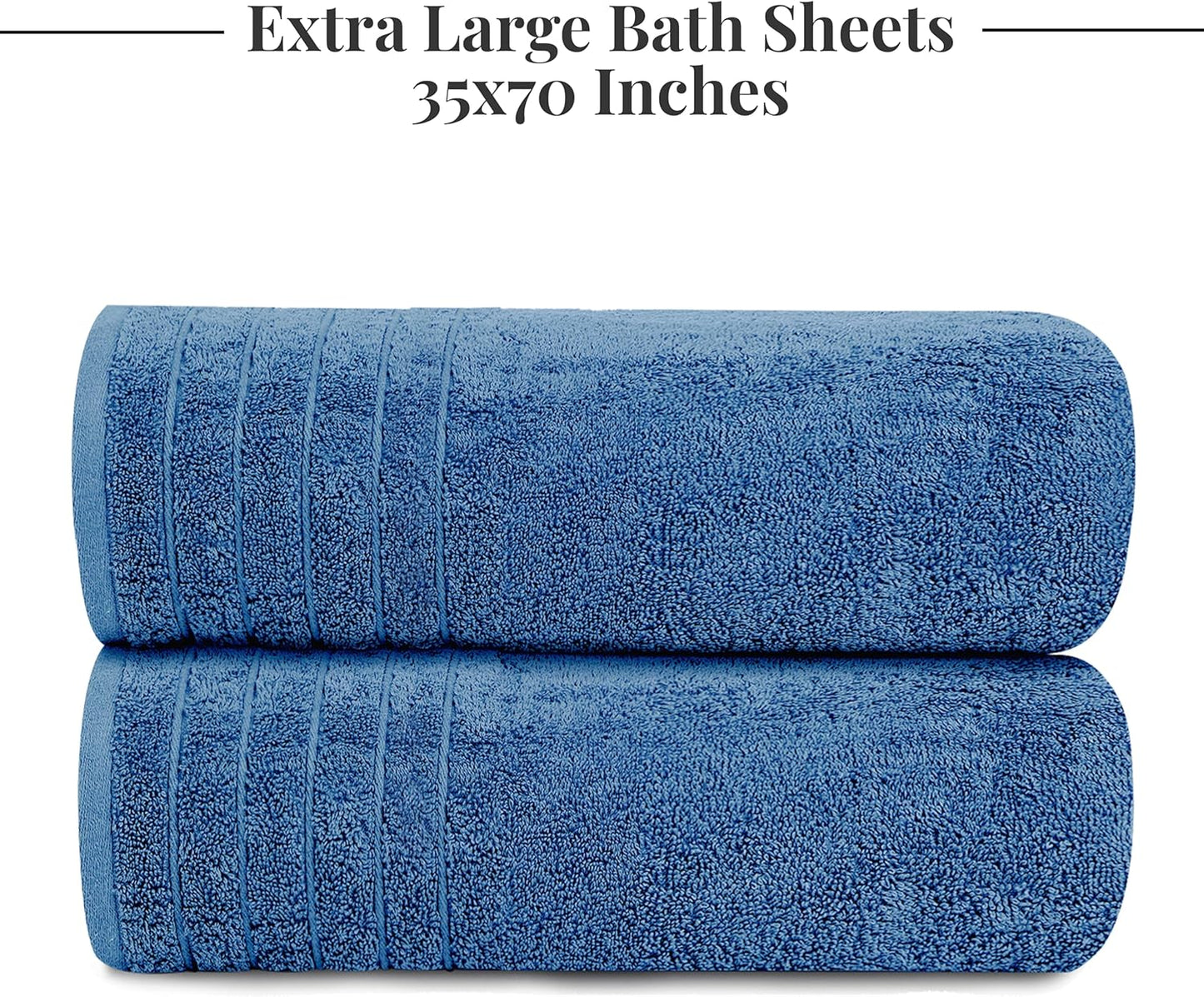 Tens Towels Pack of 2 Extra Large Bath Sheets 35 x 70 Inches, 100% Cotton, Larger & Lighter Weight, Quicker to Dry, Super Soft & Absorbent, Oversized Bath Towels, Blue