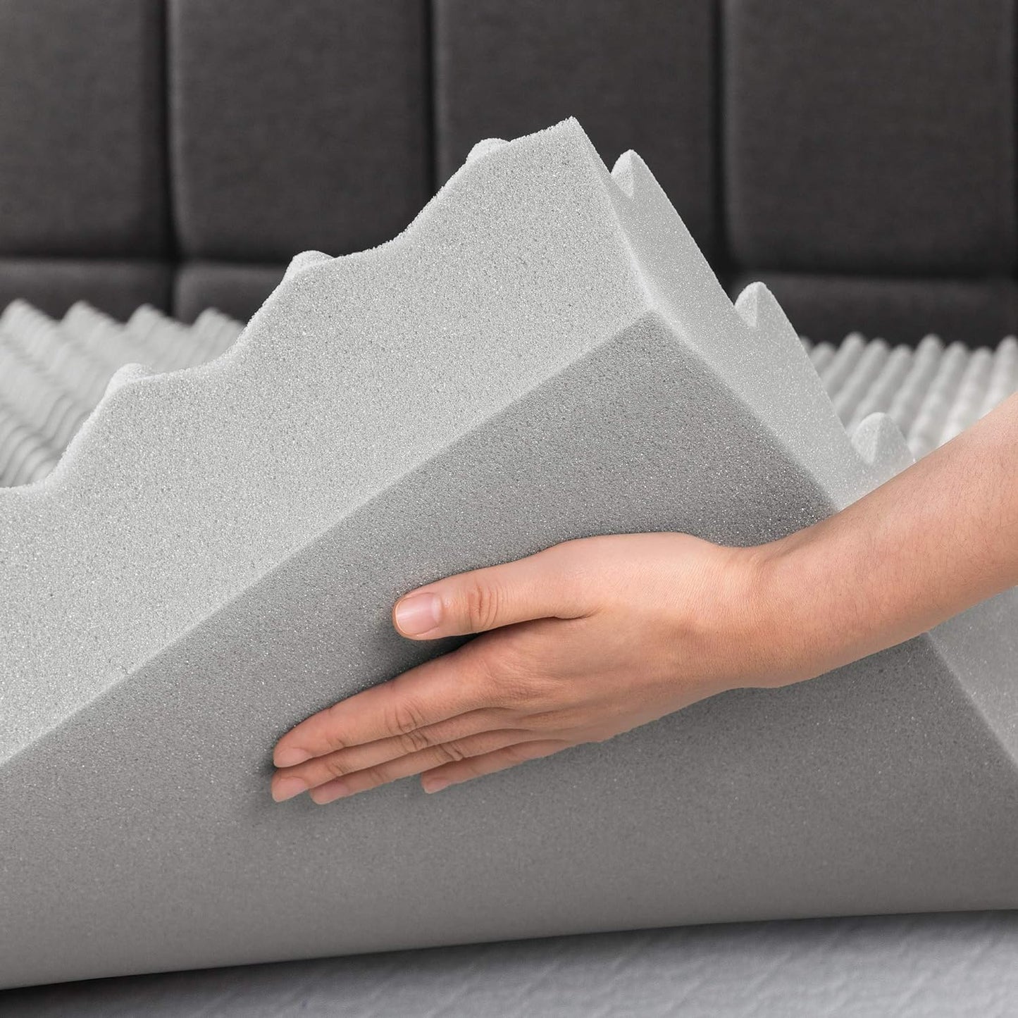 NEW - Best Price Mattress Mellow FULL 4 Inch Egg Crate Memory Foam Mattress Topper with Infusion, Charcoal Grey - Retail $81