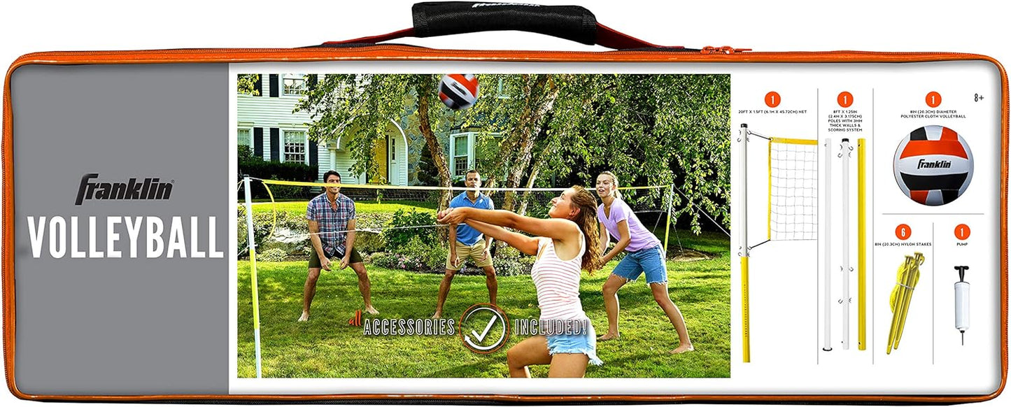 NEW - Franklin Sports Volleyball Net Set with Volleyball, Portable Net & Ground Stakes - Beach or Backyard Volleyball - Family - Retail $154