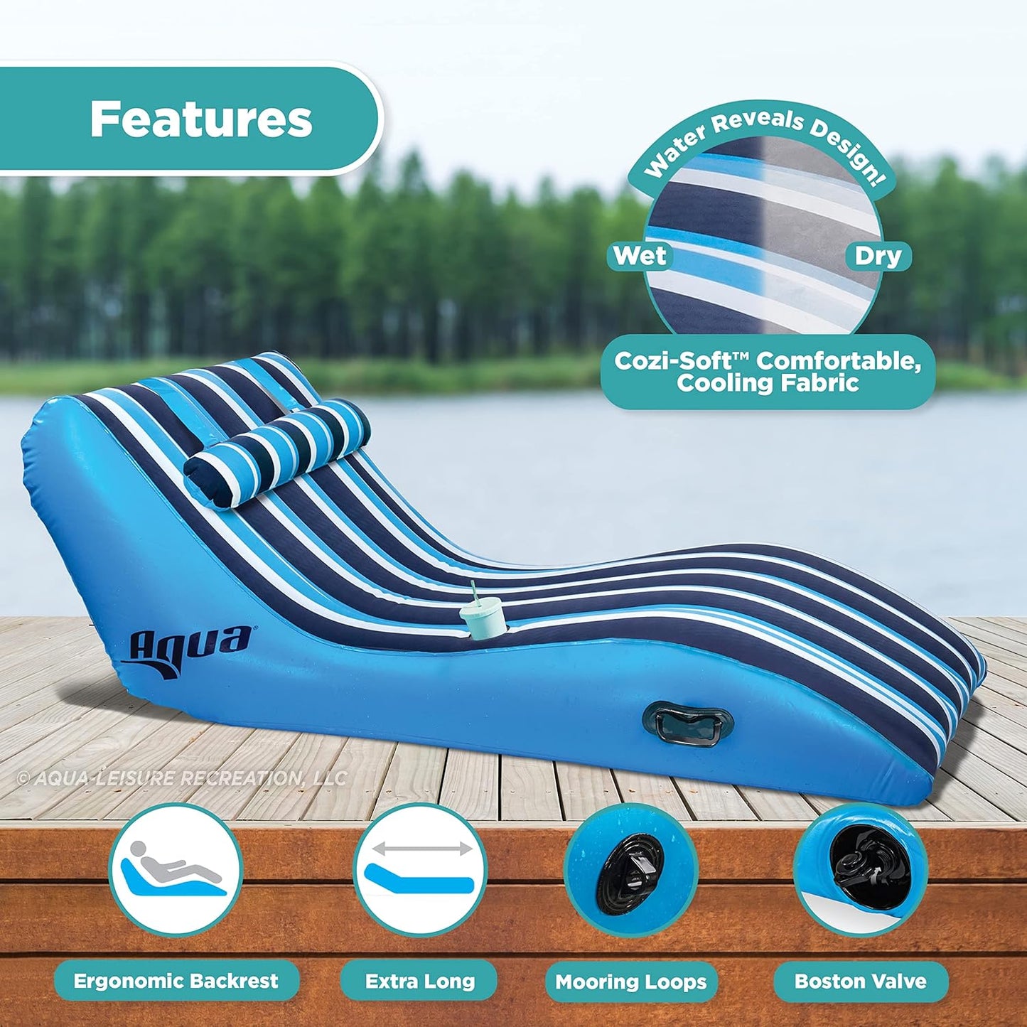 NEW - Aqua Ultra-Comfort Floating Pool Chair & Lake Raft with Pillow – Heavy Duty Pool Float, Lake Floating Chair - Retail $65