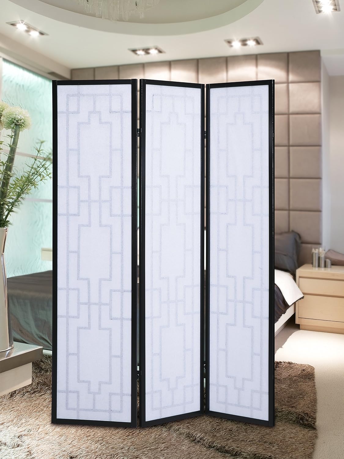 Roundhill Furniture Sudoku 3 Panel Room Divider Screen, Black - Retail $76