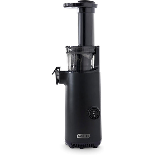 DASH Deluxe Compact Masticating Slow Juicer, Easy to Clean Cold Press Juicer with Brush, Pulp Measuring Cup, Frozen Attachment and Juice Recipe Guide - Black - Retail $77