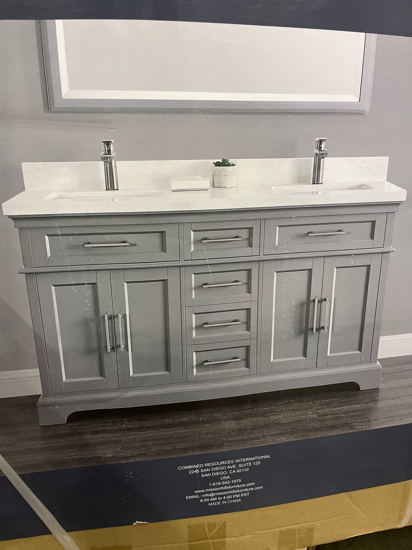 NEW - Costco Mission Hills 60” Gary Double Sink Vanity with Quartz Top - Retail $1099