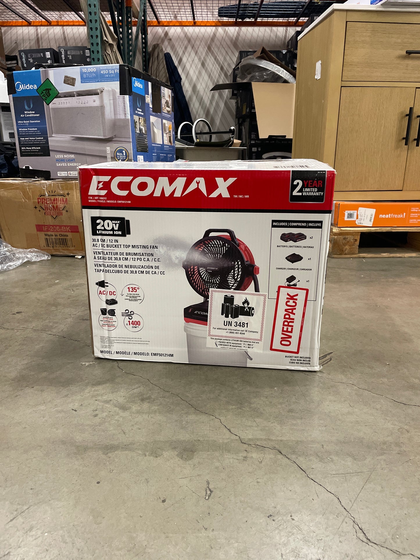 Ecomax 12" AC/DC 2-Speed Misting Fan for Bucket and Garden Hose