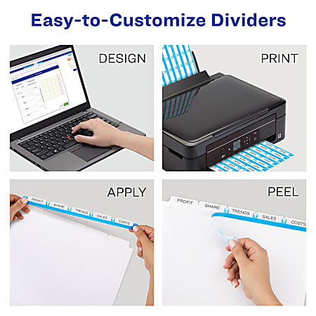 Avery® Print & Apply Clear Label Dividers With Index Maker® Easy Apply™ Printable Label Strip And White Tabs, 5-Tab, Box Of 25 Sets