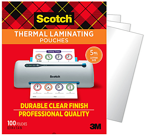 Scotch® Thermal Laminating Pouches, 5 mil., Fits Letter Size (8.9" x 11.4") Paper, Pack Of 100