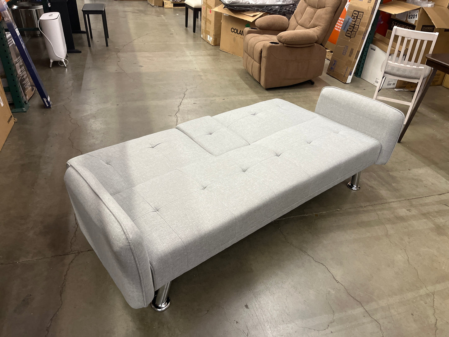 NEW - Grey Adjustable Futon with Cup Holders