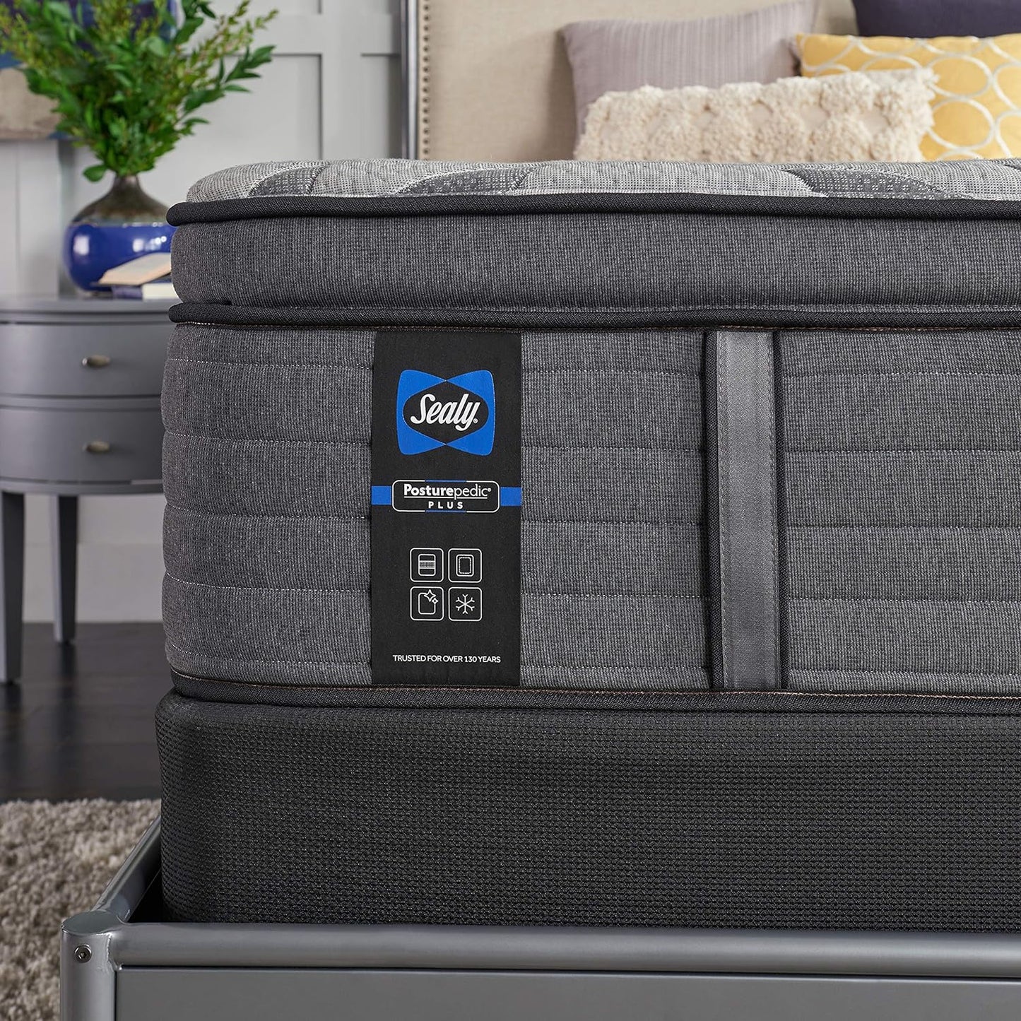 Sealy Posturepedic FULL Plus 14" Euro Pillow Top Mattress with Cooling Air Gel Foam, Medium-Firm Memory Foam Mattress with Targeted Body Support - Retail $739