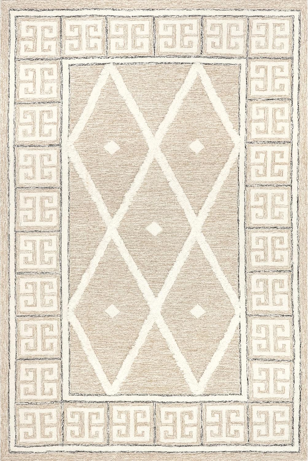 NEW - nuLOOM 4x6 Cilla Transitional Diamond Wool Area Rug, Beige - Retail $70