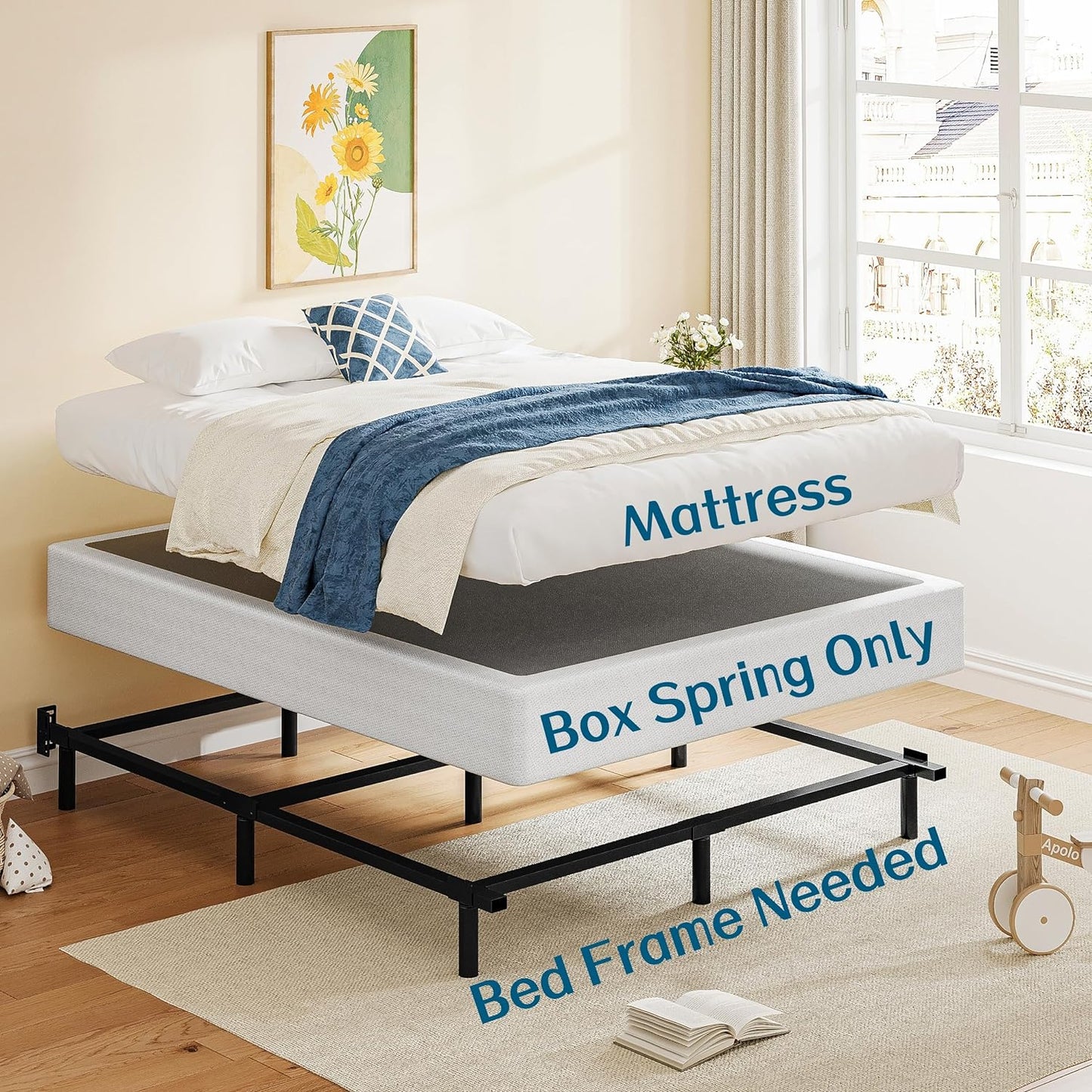 NEW - EZBeds Box-Spring Full, 9 Inch Metal Full Size Box Spring, Mattress Foundation Full Size Box Spring with Fabric Cover, Easy Assembly, Noise Free, Non Slip - Retail $115