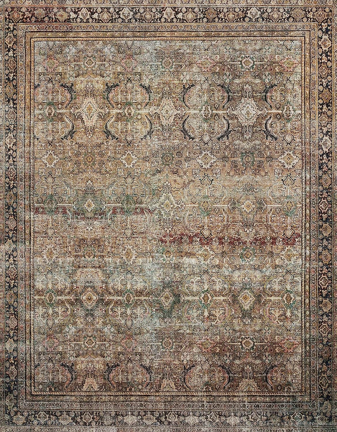 Loloi LAYLA Collection, LAY-03, Olive / Charcoal, 9ft-6in x 14ft, .13in Thick, Area Rug, Soft, Durable, Vintage Inspired, Distressed, Low Pile, Non-Shedding, Easy Clean, Printed, Living Room Rug - Retail $314