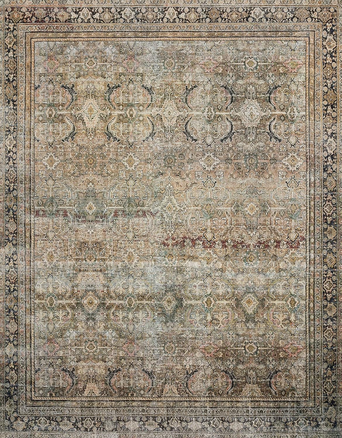 NEW - Loloi Layla 5 ft x 7 ft -6 in Area Rug in Olive/Charcoal - Thick Area Rug, Soft Area Rug with, Vintage Inspired Distressed Design, Low Pile, Non-Shedding, Easy Clean, Durable Living Room Rug