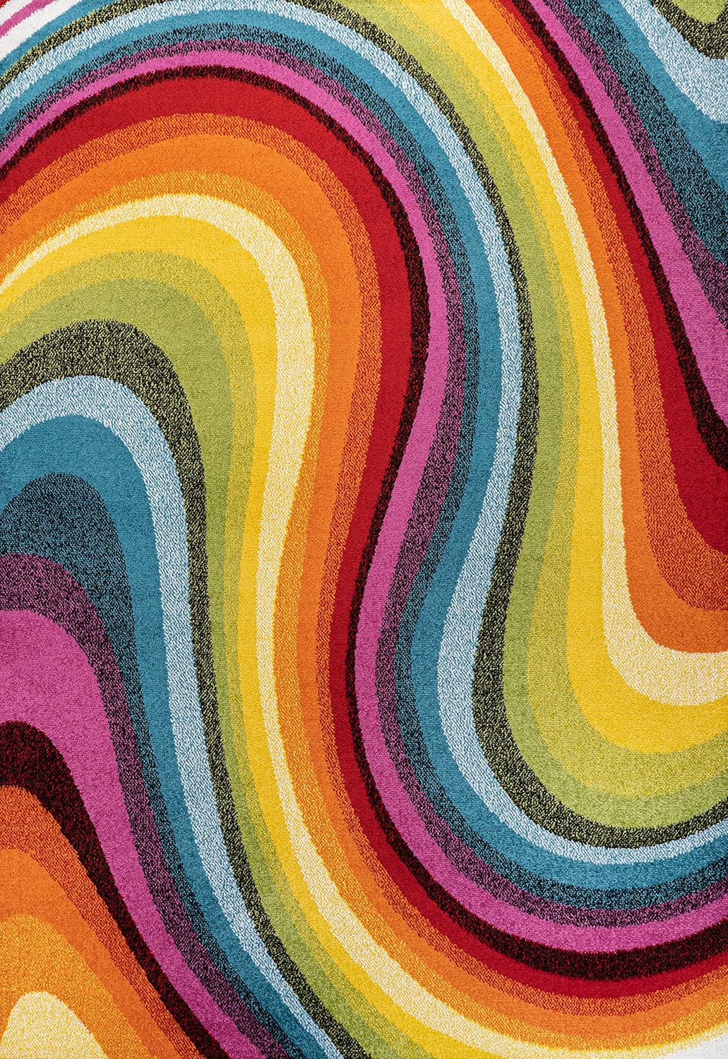 JONATHAN Y Flow Abstract Swirl Indoor Area Rug 5x8, Red/Yellow/Blue, Modern, Coastal, Easy-Cleaning for Living Room, Bedroom, Kitchen, Pet Friendly, Non-Shedding (DZC100A-5)