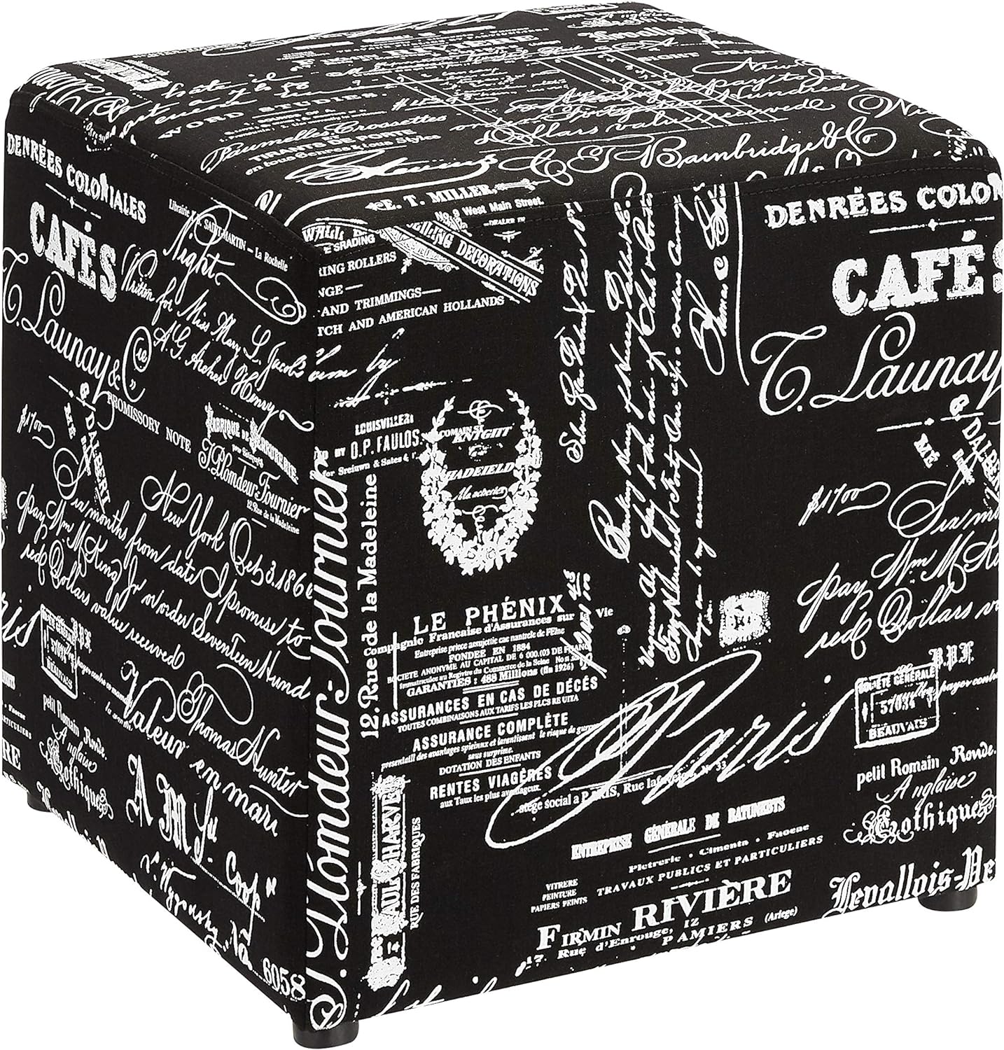 NEW - FIRST HILL FHW Square Fabric Stores Ottoman Style Patterns,Black & White Script Pattern Fabric - Retail $34