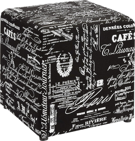 NEW - FIRST HILL FHW Square Fabric Stores Ottoman Style Patterns,Black & White Script Pattern Fabric - Retail $34