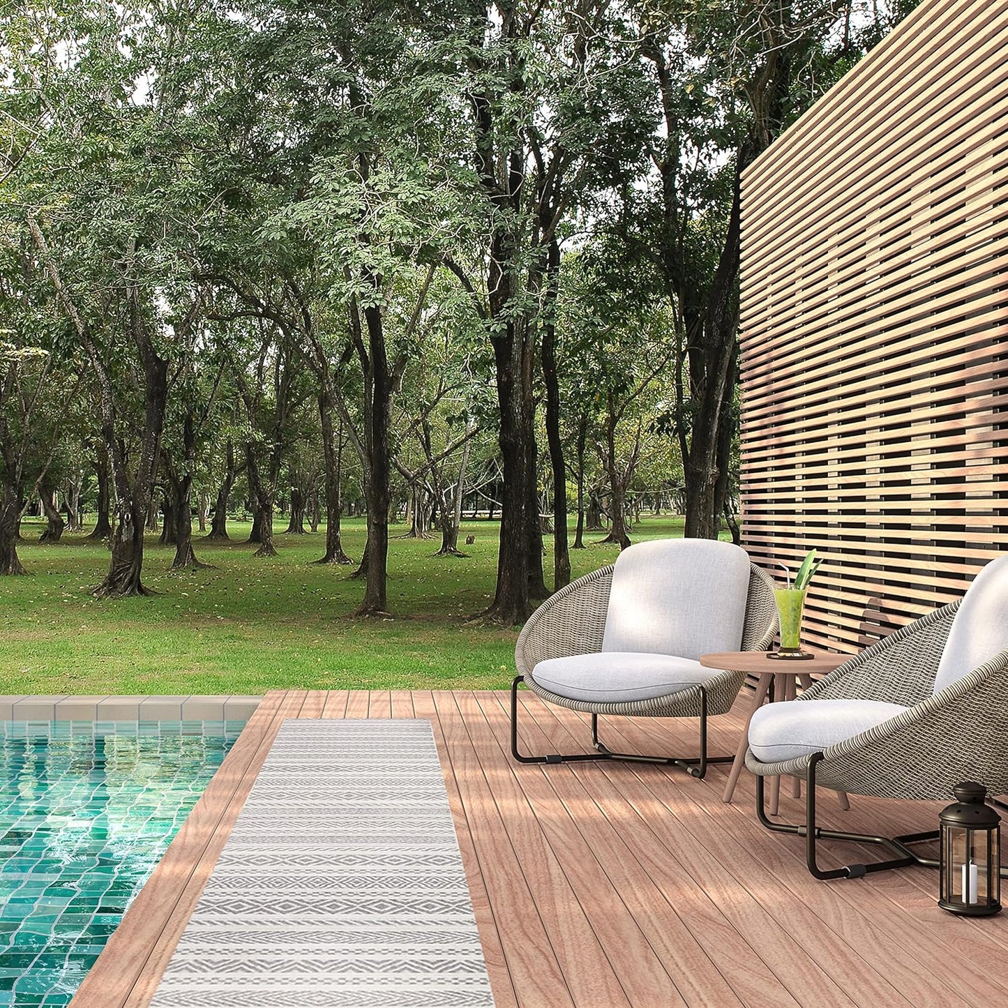 NEW - Leick Home 595769 Everald Runner Multi-Pattern Indoor Outdoor Area Rug Runner 2'x8' - Retail $47