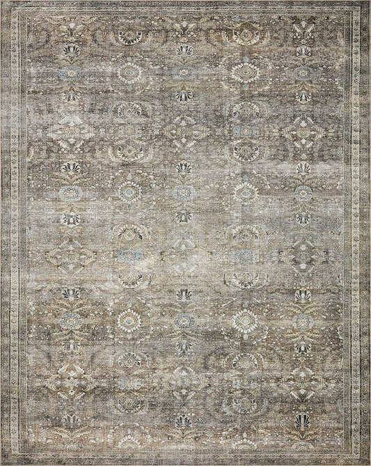 NEW - Loloi Layla Collection, LAY-13 Antique/Moss 5'-0" x 7'-6" .13" Thick, Area Rug, Soft, Durable, Vintage Inspired, Distressed, Low Pile, Non-Shedding, Easy Clean, Printed, Living Room Rug - Retail $96
