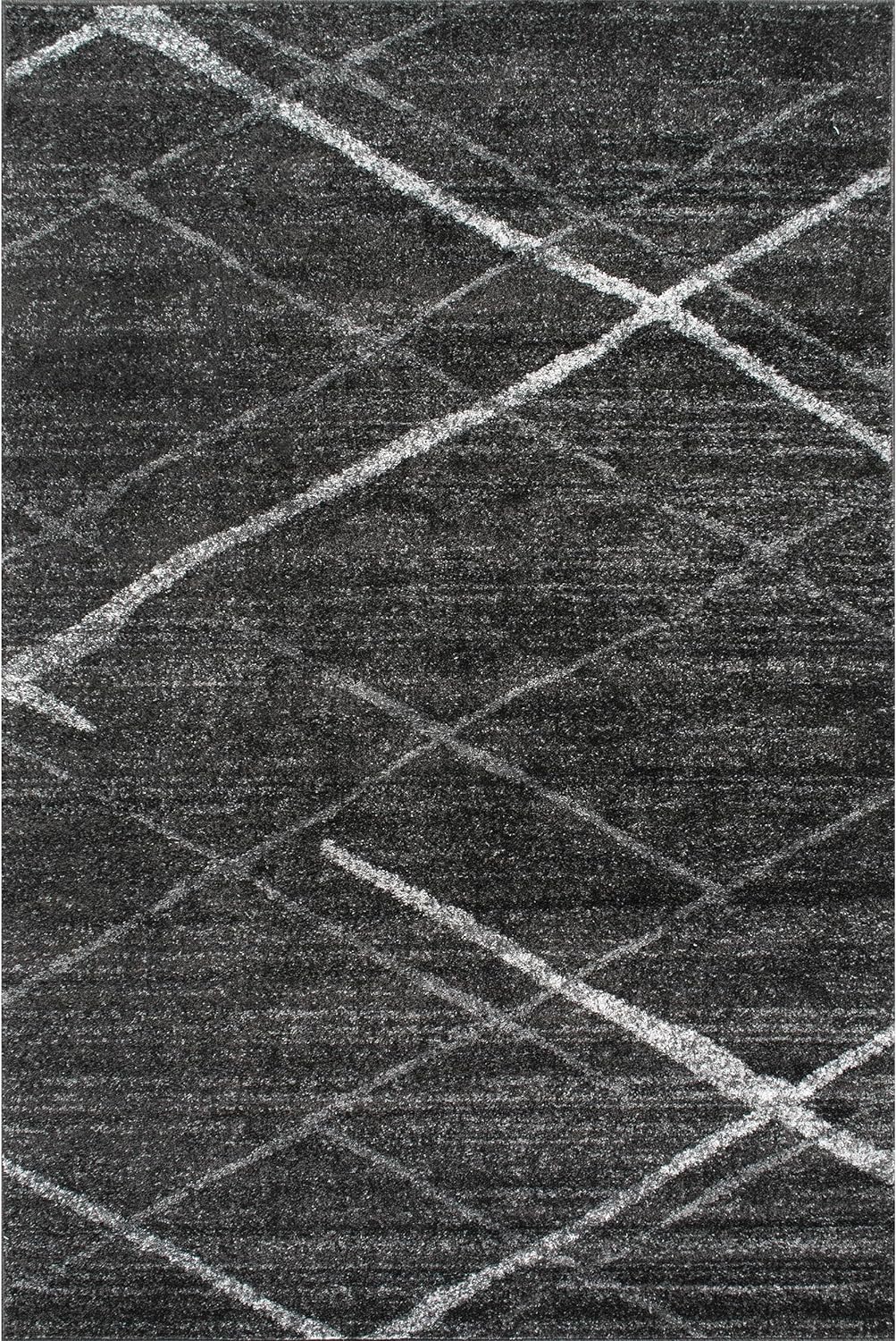 NEW - nuLOOM 7x9 Thigpen Contemporary Area Rug, Charcoal, Abstract Lines, Non-Slip Backing, Stain Resistant, For Bedroom, Dining Room, Living Room, Hallway, Office, Kitchen, Entryway - Retail $90