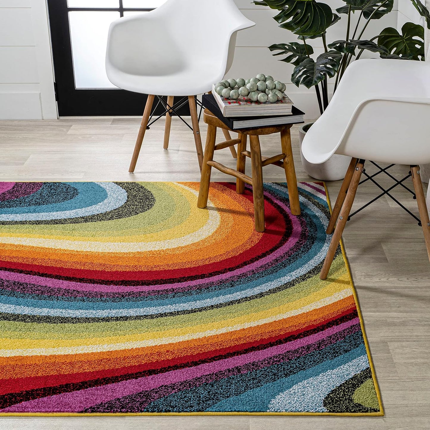 JONATHAN Y Flow Abstract Swirl Indoor Area Rug 5x8, Red/Yellow/Blue, Modern, Coastal, Easy-Cleaning for Living Room, Bedroom, Kitchen, Pet Friendly, Non-Shedding (DZC100A-5)