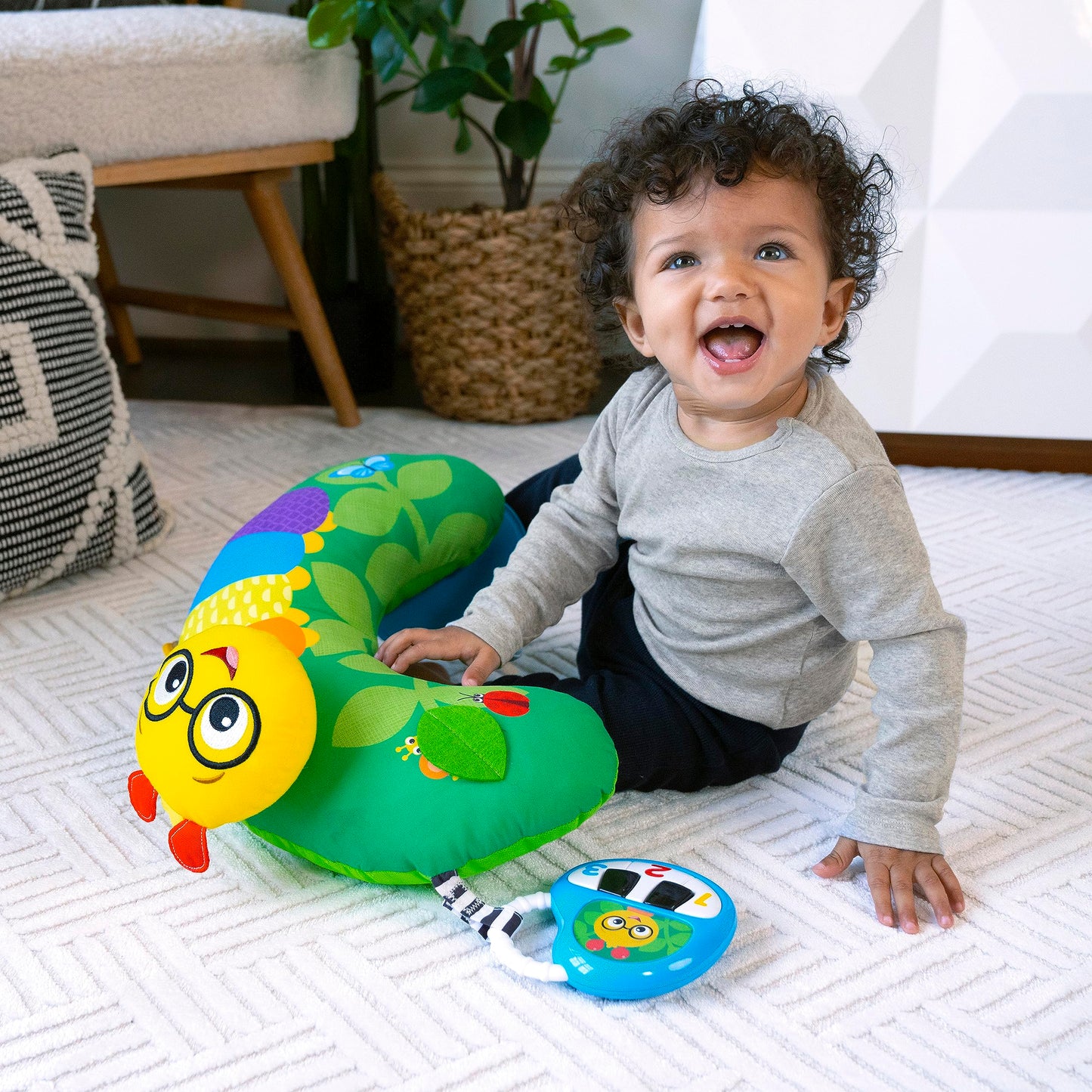 Baby Einstein Cal-a-Pillow Tummy Time Pillow, Multisensory Activity Toys, Sitting Up Play, Cal the Caterpillar, Ages 0+ Months