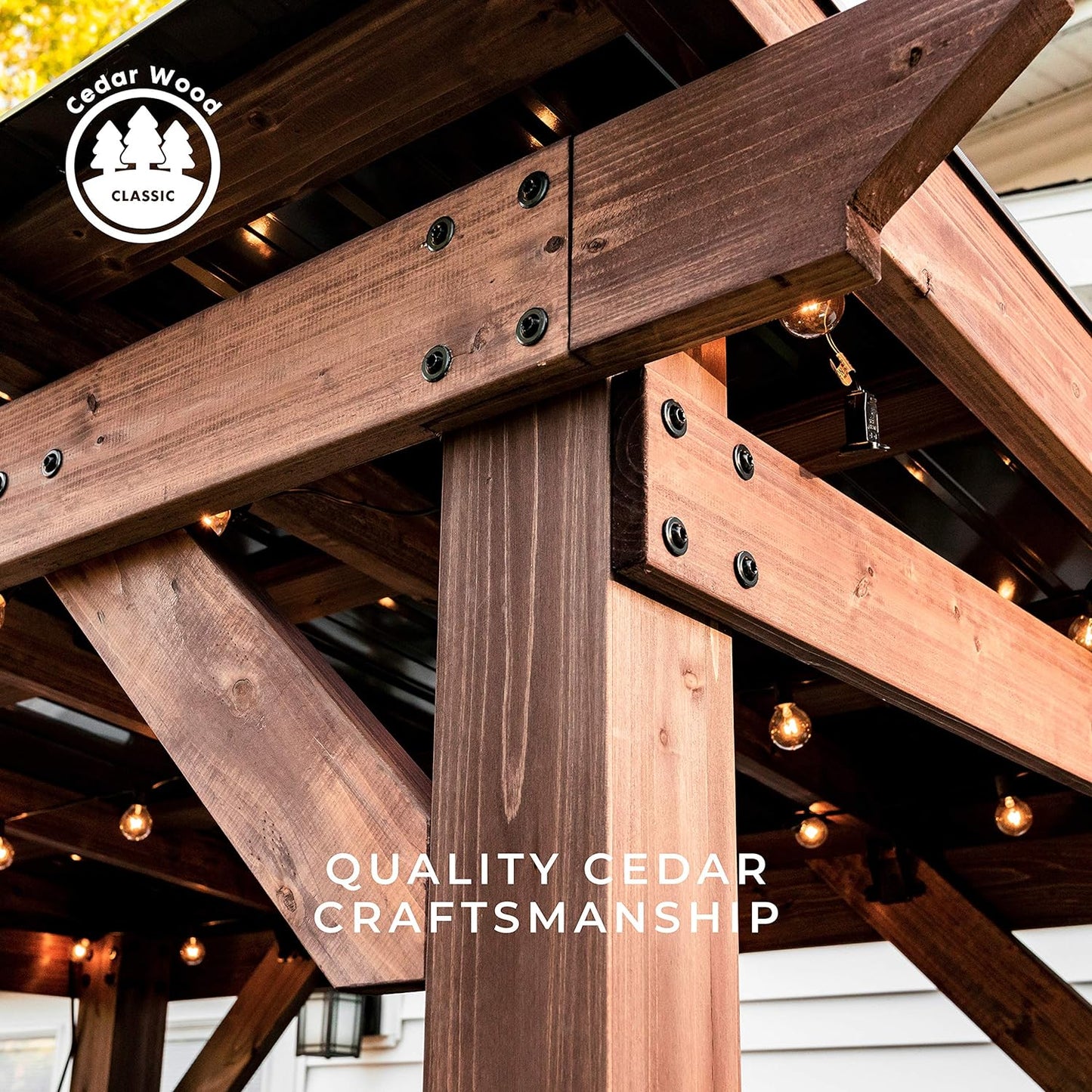 NEW - Backyard Discovery Saxony Wooden Grill Gazebo, Insulated Steel Roof, Cook Station, Barbeque, Patio, Deck, Withstand Wind and Snow, Corrosion Resistant, Reduce Heat Transfer, Power Ports, Walnut - Retail $1199