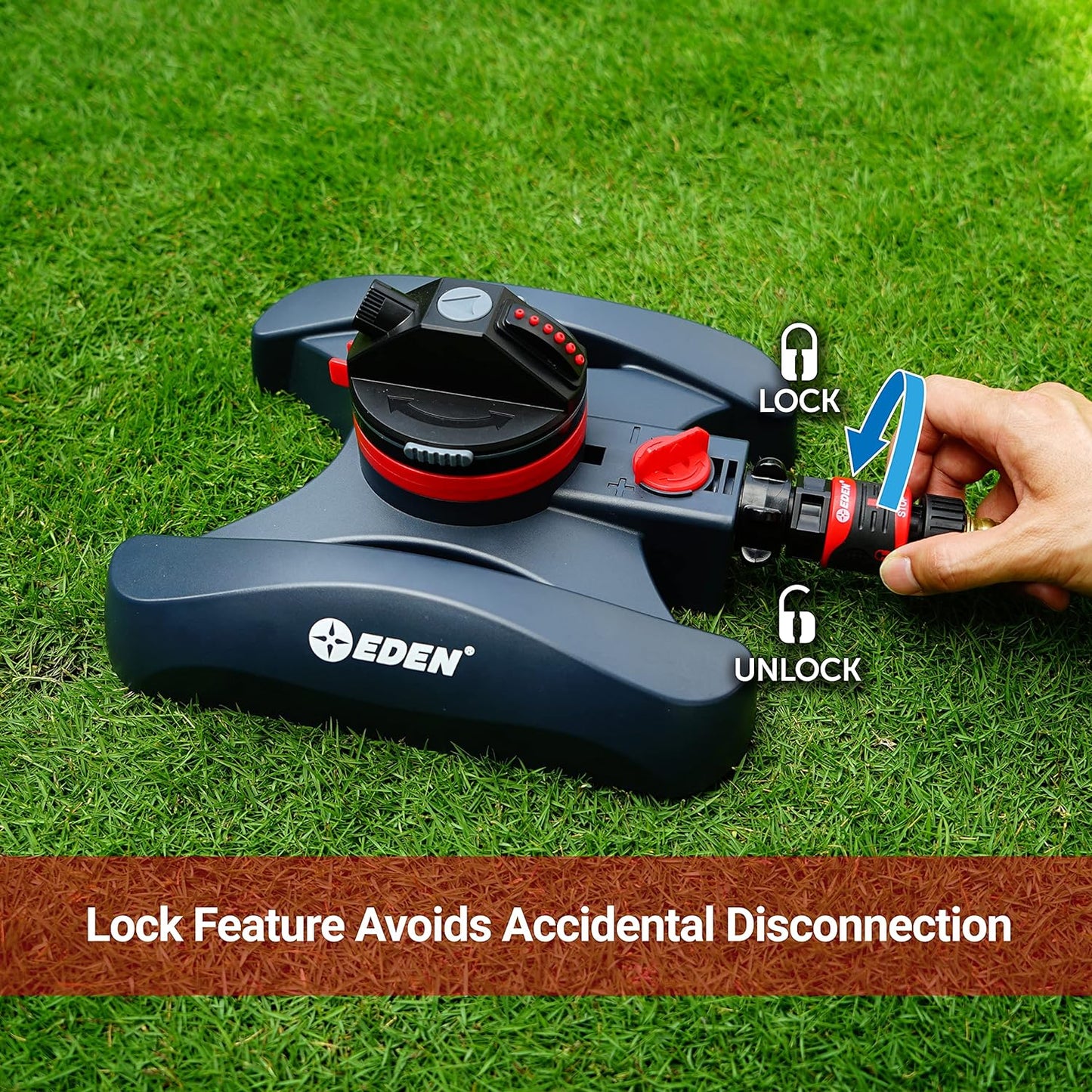 NEW - Eden 94134 2-Pattern Turbo Gear Drive Sprinkler for Yard w/Quick Connect Starter Kit Flow Control with Removable Filter, 360 Degree Coverage - Retail $26