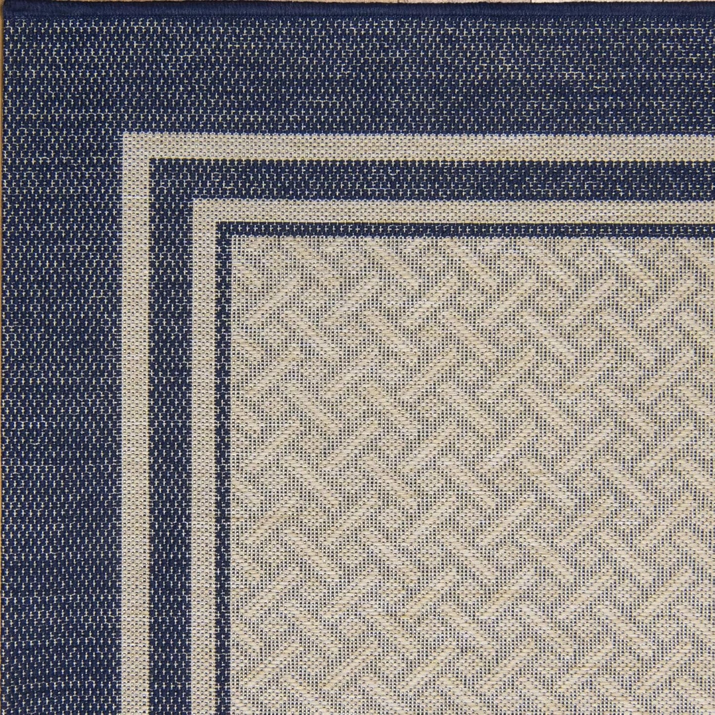 NEW - Gertmenian Indoor Outdoor Classic Flatweave Area Rug, Stain & UV Resistant Carpet, Deck, Patio, Poolside & Mudroom, 6x9 Ft Medium, Simple Border, Navy Blue, 21768 - Retail $109