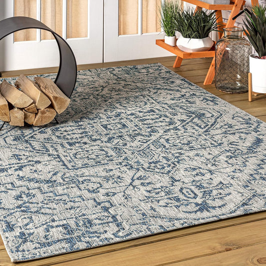 NEW - JONATHAN Y SMB105B-4 Estrella Bohemian Medallion Textured Weave Navy/Gray 4 ft. x 6 ft. Indoor/Outdoor Area Rug Coastal, Traditional, Transitional, Perfect for Backyard, Patio, Porch - Retail $35