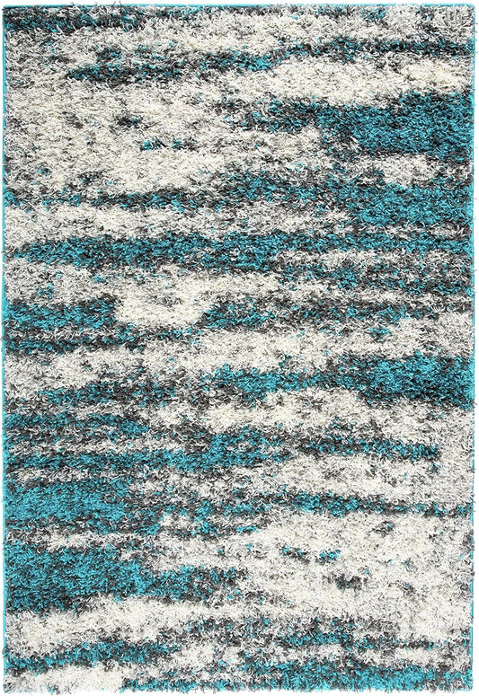 NEW - Rugshop Contemporary Abstract Design Plush Shag Area Rug 5' x 7' Turquoise - Retail $65