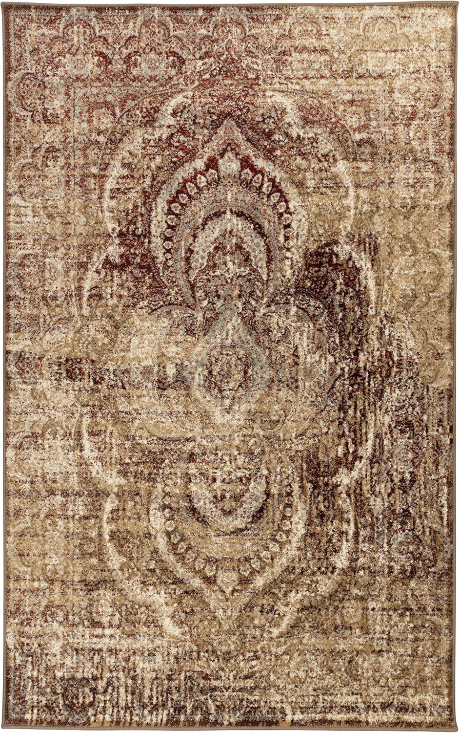 NEW - Superior Indoor Area Rug with Jute Backing, Soft Vintage Floor Decor for Hallway, Entryway, Living/Dining Room, Kitchen, Bedroom, Office, Moroccan Aesthetic, Salford Collection - 4ft x 6ft, Maroon - Retail $33