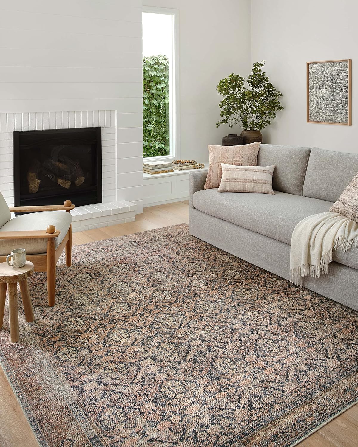 NEW - Loloi 6ft x 9ft Amber Lewis x Billie Collection, Ink & Salmon 6ft x 9ft Area Rug  Antique & Distressed Accent Rugs for Living Room, Bedroom, Entryway & Hallway, No Shed High Traffic Area Home Decor Rug - Retail $120
