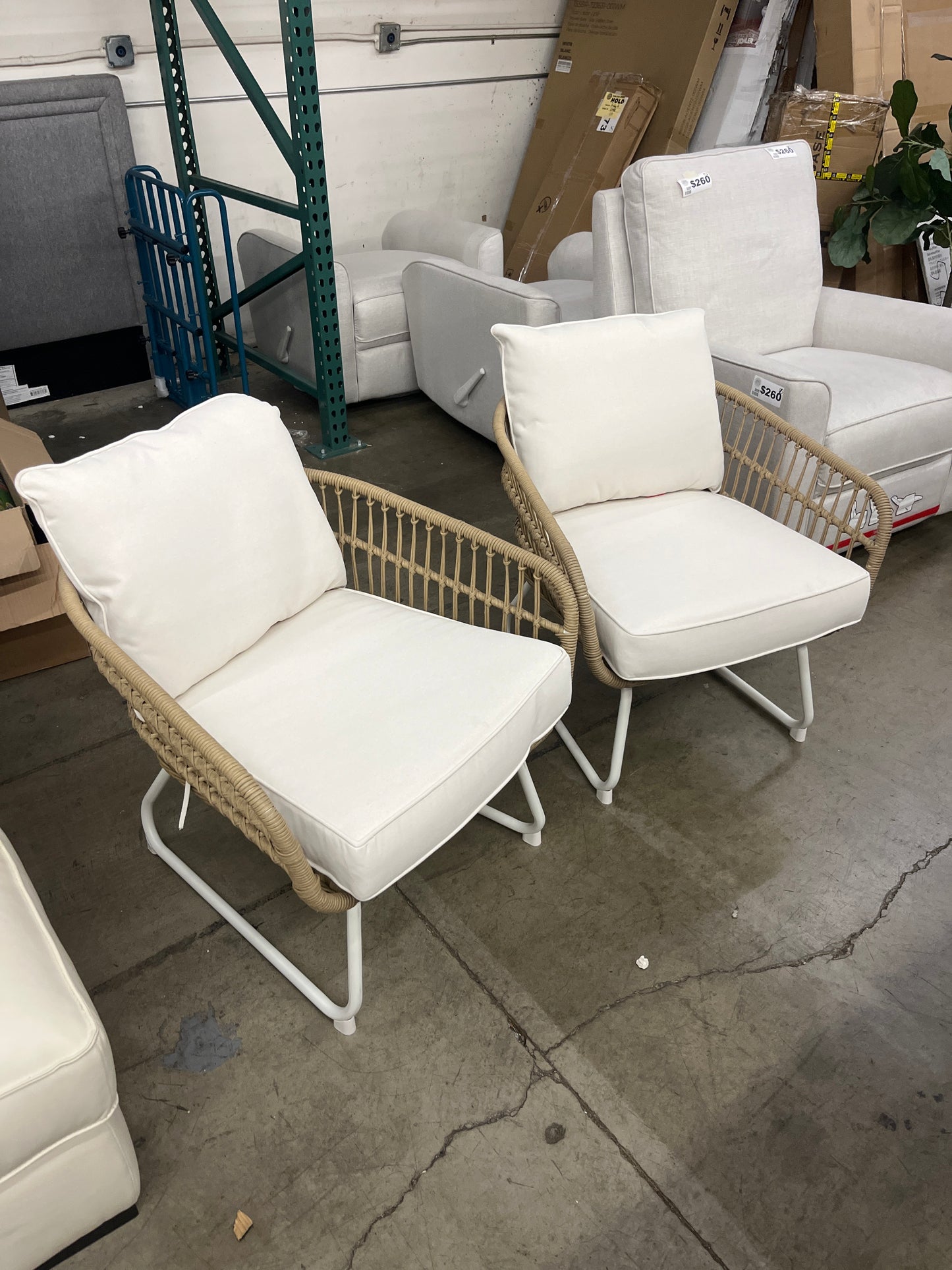 2pc Southport Linen Outdoor Patio Chairs with Metal Legs, Club Chairs Natural/White - Threshold: Wicker Accent, Weather-Resistant