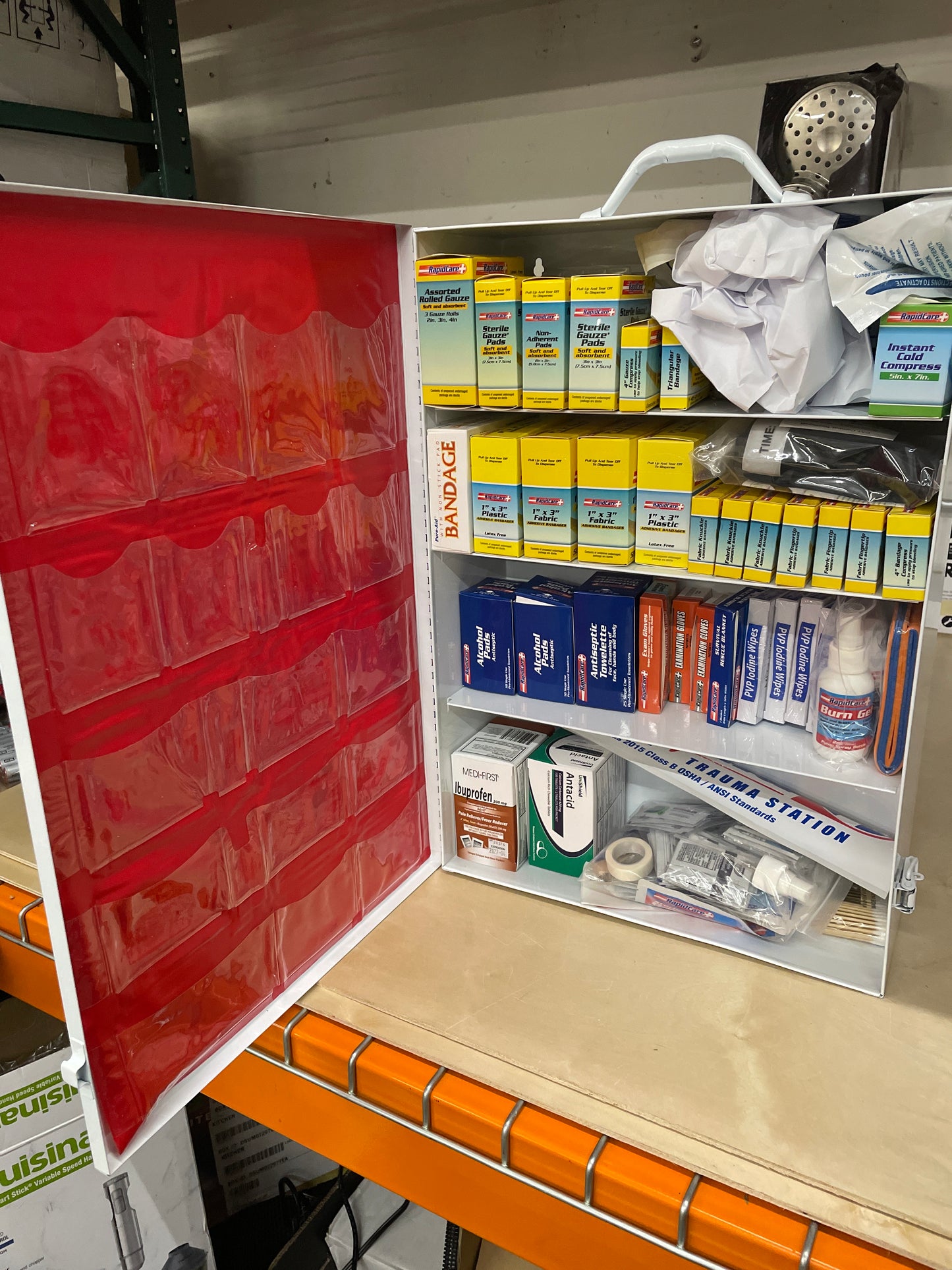 Rapid Care First Aid 80099 4 Shelf All Purpose First Aid Kit Cabinet, Class A+, Exceeds OSHA/ANSI Z308.1 2015, Wall Mountable - Retail $210