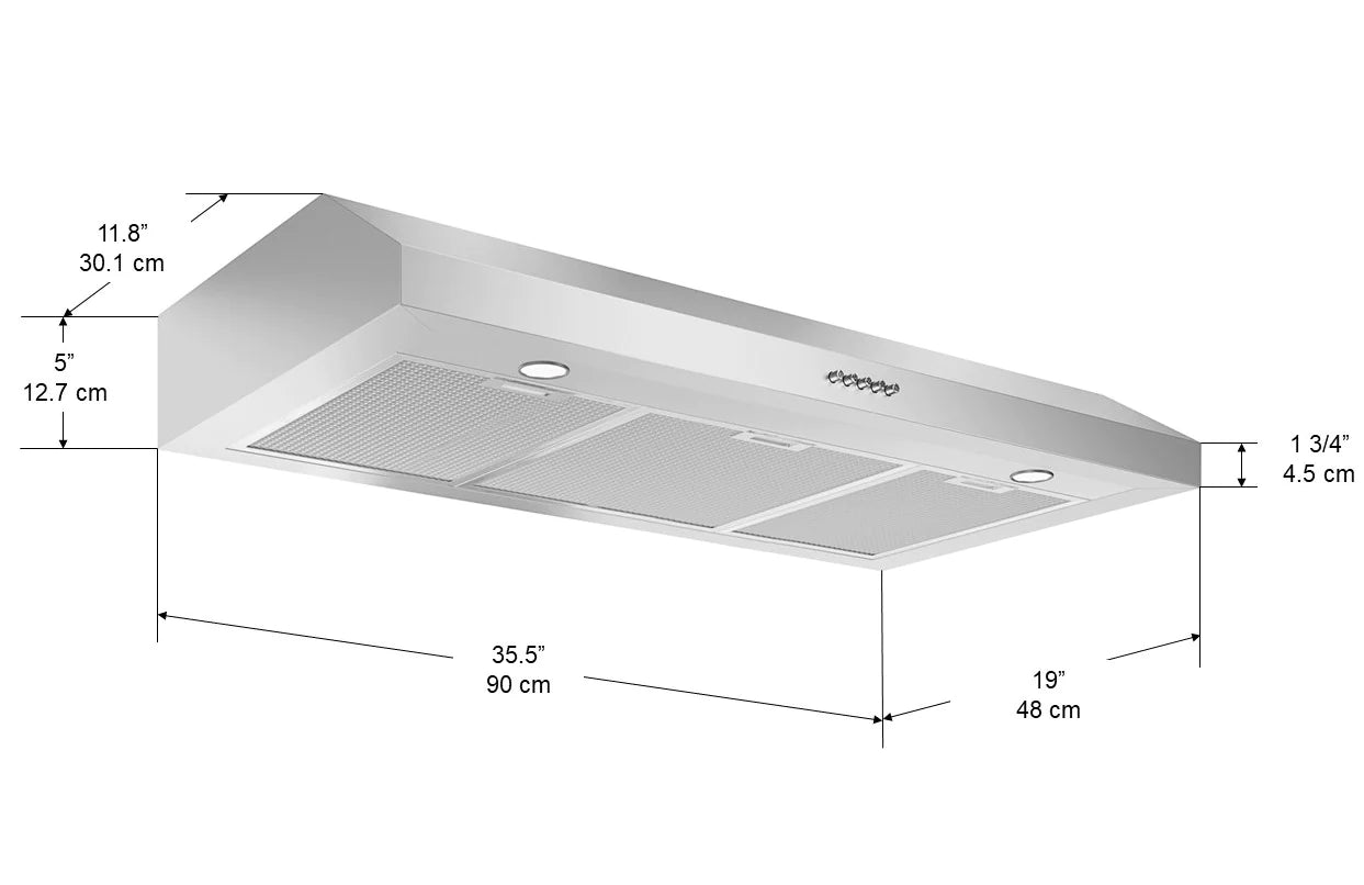 NEW in Box - Slim III 36 in. Range Hood with LED lights Range Hood - Retail $249