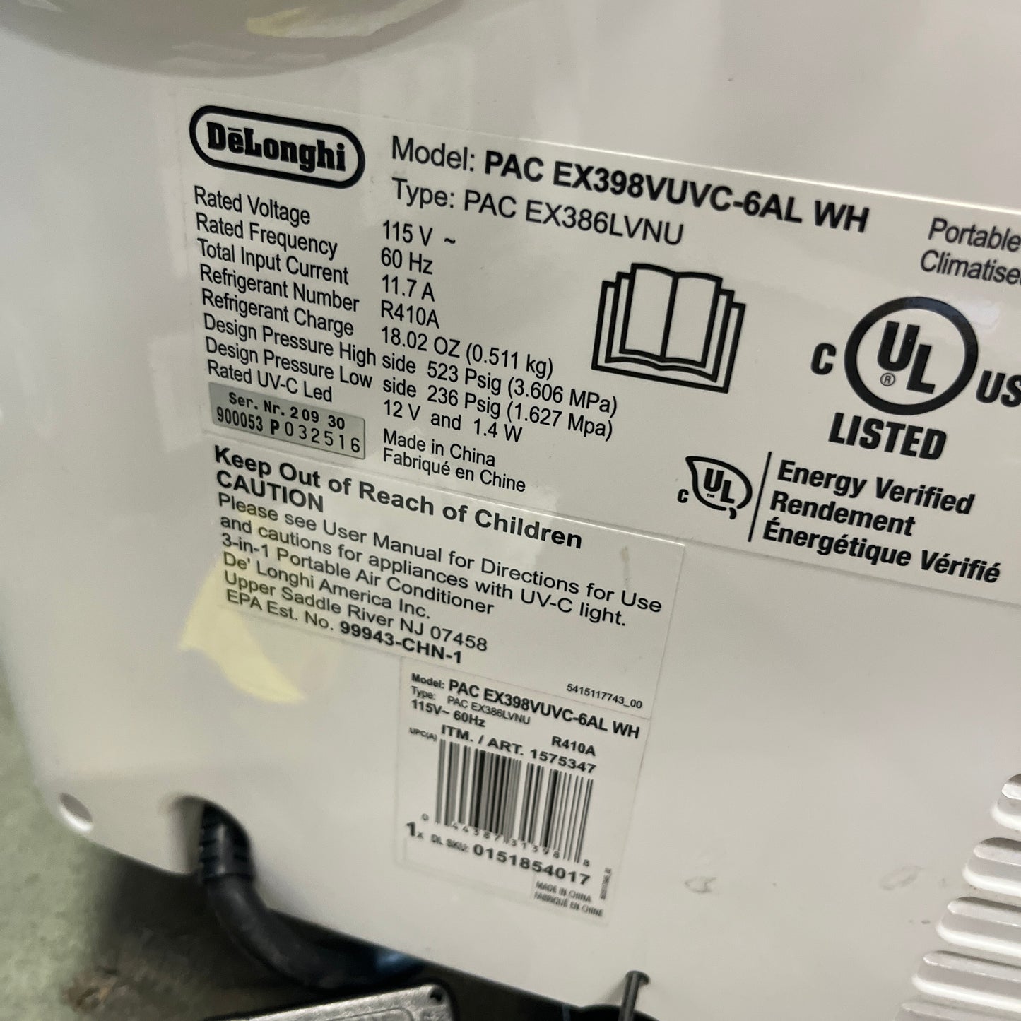 De’Longhi 3-in-1 Pinguino UV-Carelight Portable Air Conditioner - Retail $579