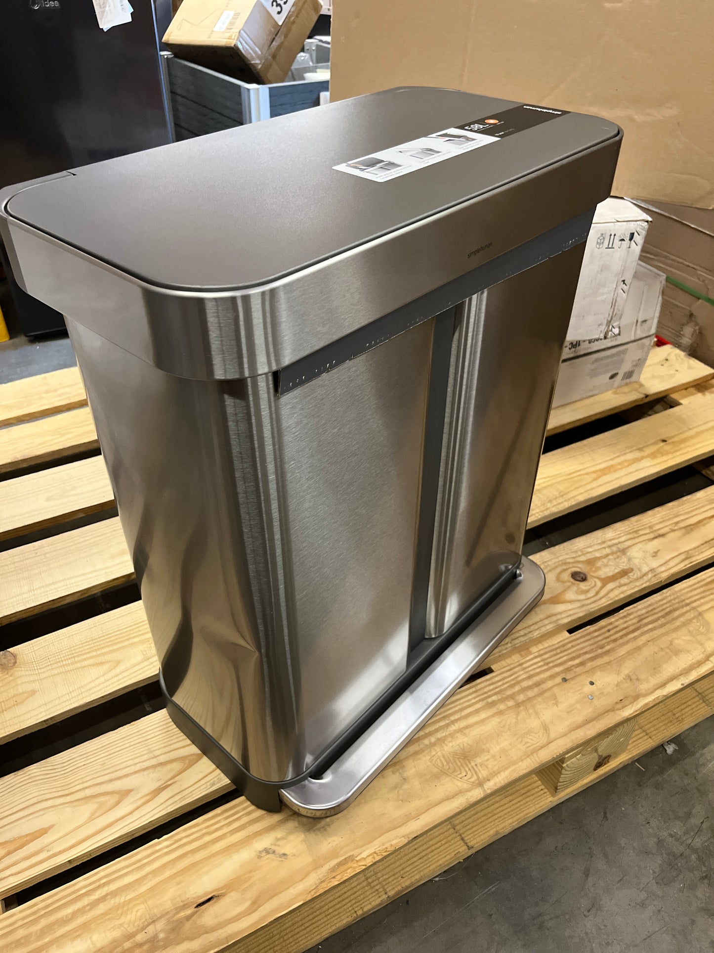 NEW w/ dent - simplehuman 58L Dual Compartment Step Can with Compost Caddy and Code H Liners, 60-pack - Retail $179