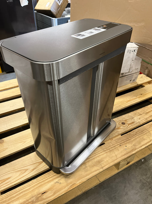 NEW w/ dent - simplehuman 58L Dual Compartment Step Can with Compost Caddy and Code H Liners, 60-pack - Retail $179
